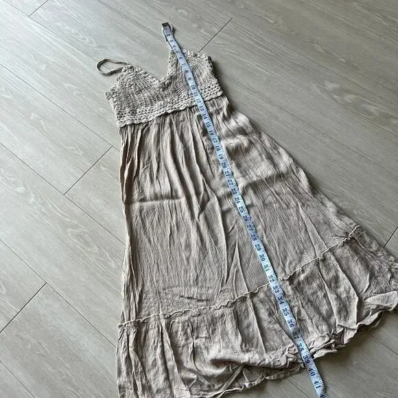 Hint Of Blush Dress Small Crochet Top Boho Tan Flaws - Picture 4 of 12